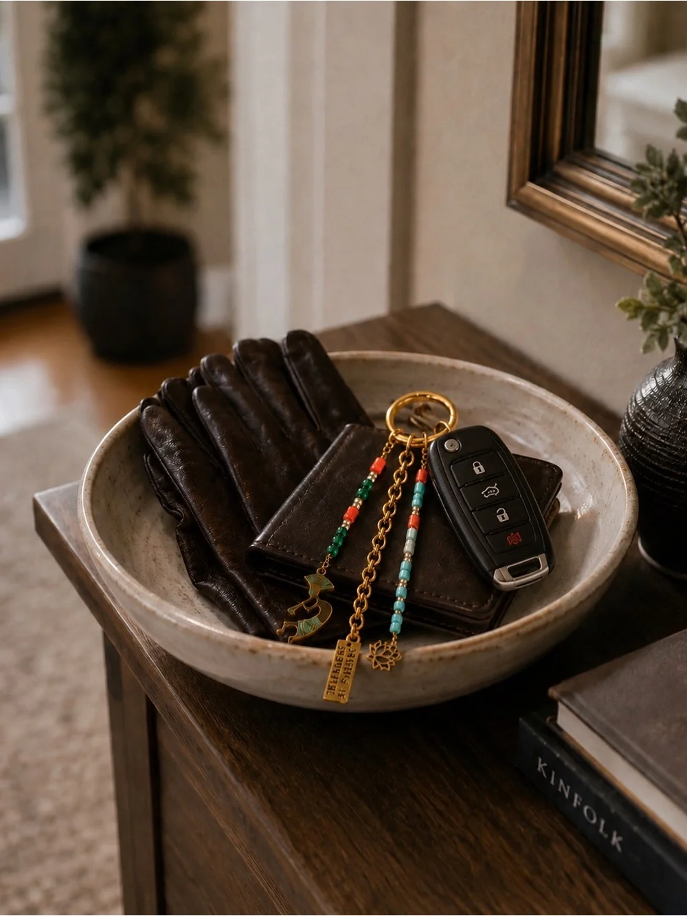 “STRONG IS BEAUTIFUL” Keychain with Vintage Beads and Unique Pendants